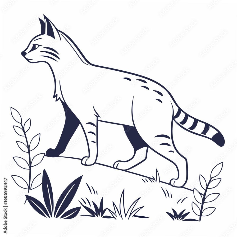 Obraz premium Vector art of a stylized illustration of a cat standing amidst grass