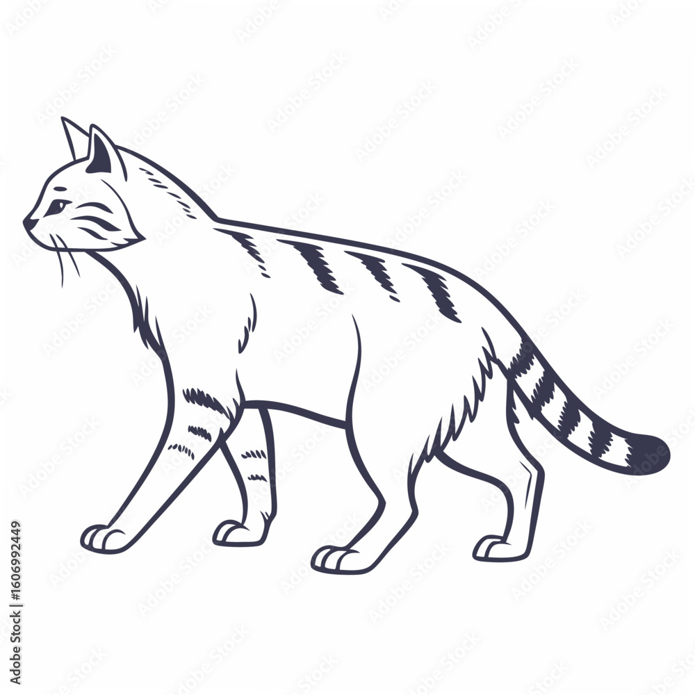 Fototapeta premium Vector art of a stylized illustration of a tabby cat walking