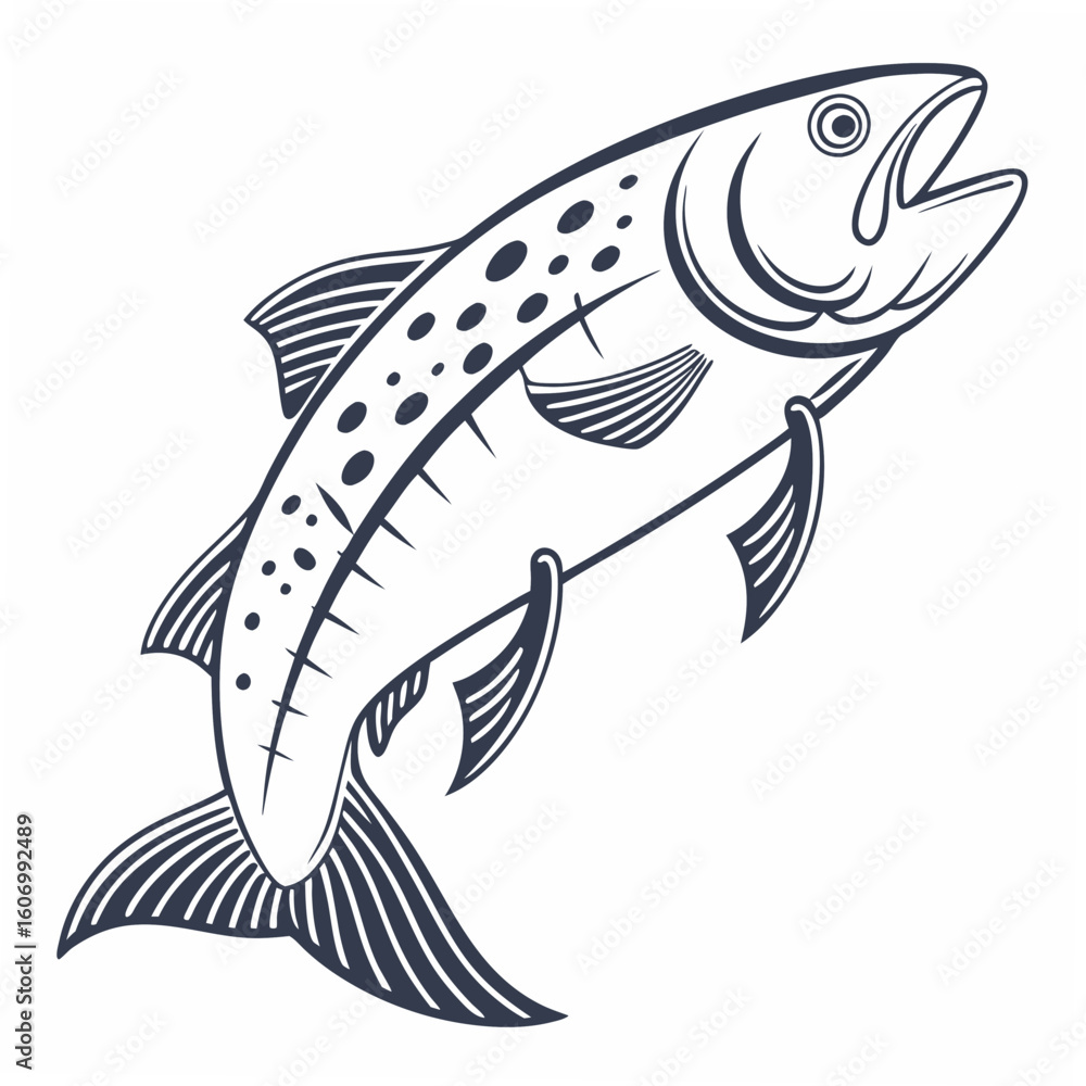 Fototapeta premium Vector art of a stylized illustration of a jumping salmon or trout