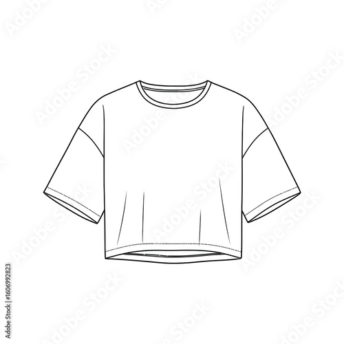 Womens Cropped Boxy Short Sleeve TShirt Tech Pack Fashion Flat Sketch Template