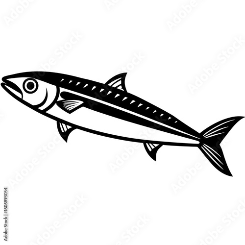 Vector art of a stylized black white mackerel fish illustration
