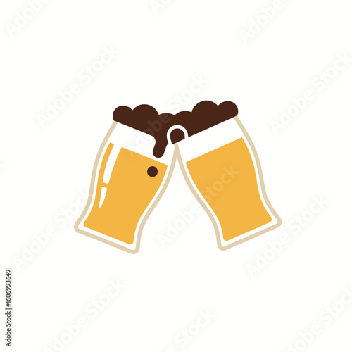 Two Pilsner Glasses Clinking Toasting Golden Beer Brown Foam.