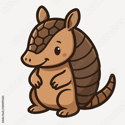  A unique, brown cartoon armadillo with a segmented shell, walking, isolated on a clean background