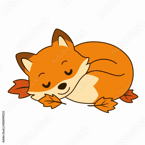 Vector cute happy autumn fox isolated on white background. Illustration of cute fall fox