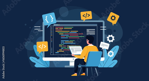 Web Developer Coding and Programming on Computer System