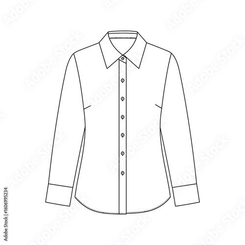 Womens long sleeve buttondown shirt technical fashion flat sketch drawing template
