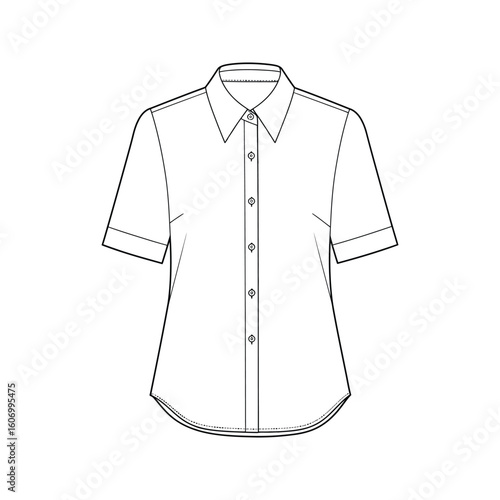 Womens Short Sleeve Button Down Shirt Fashion Flat Technical Drawing Template