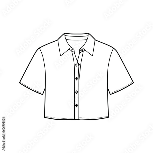 Womens Short Sleeve Cropped ButtonDown Shirt Fashion Flat Technical Drawing