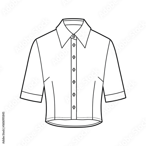Womens Short Sleeve ButtonDown Shirt Technical Fashion Flat Sketch Illustration