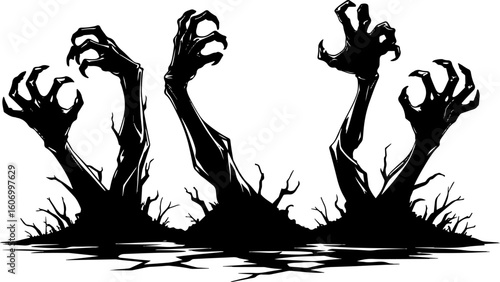 Zombie Hands Rising from the Ground Silhouette Vector Set – Halloween Horror Collection
