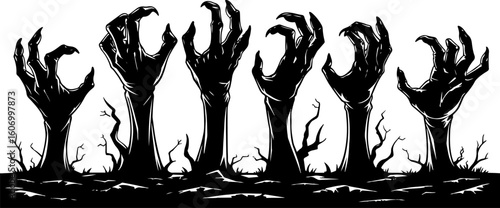 Zombie Hands Rising from the Ground Silhouette Vector Set – Halloween Horror Collection