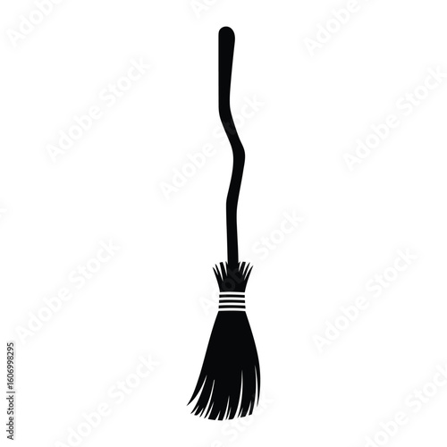Silhouette of a wavy broomstick with bristles