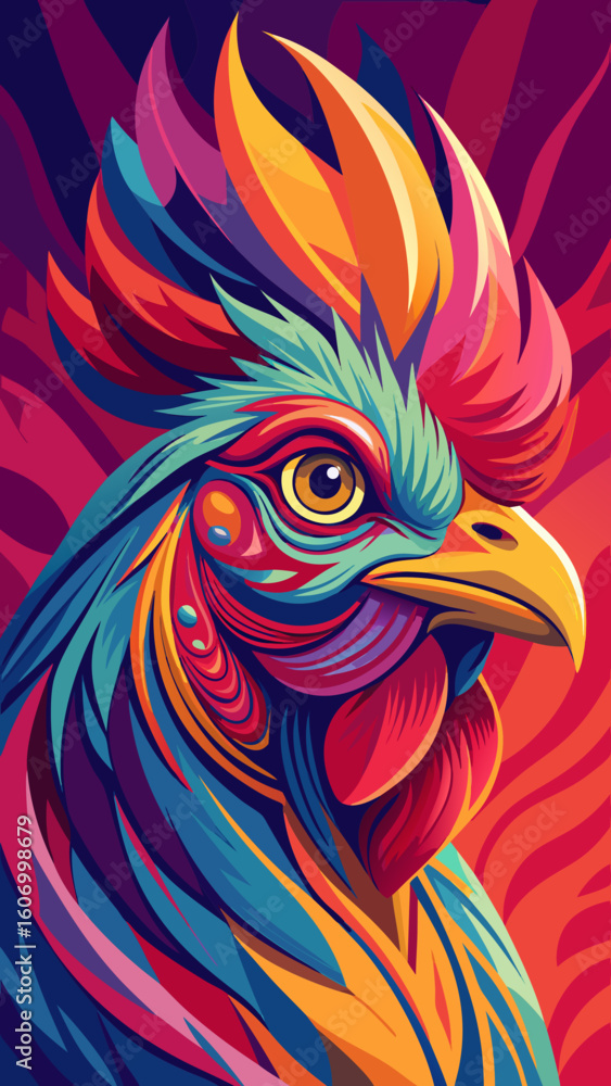 Fototapeta premium a vibrant pop art illustration of a rooster