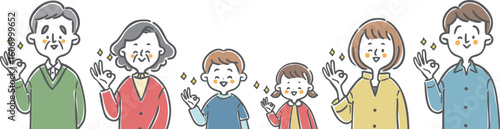 OKサインをする家族三世代　上半身　ベクター

