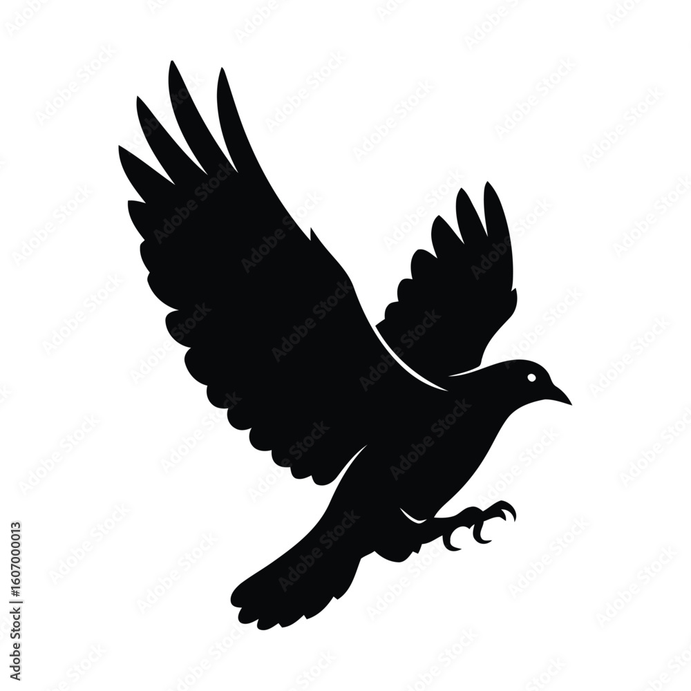 Obraz premium Silhouette of a crow in flight with wings spread wide
