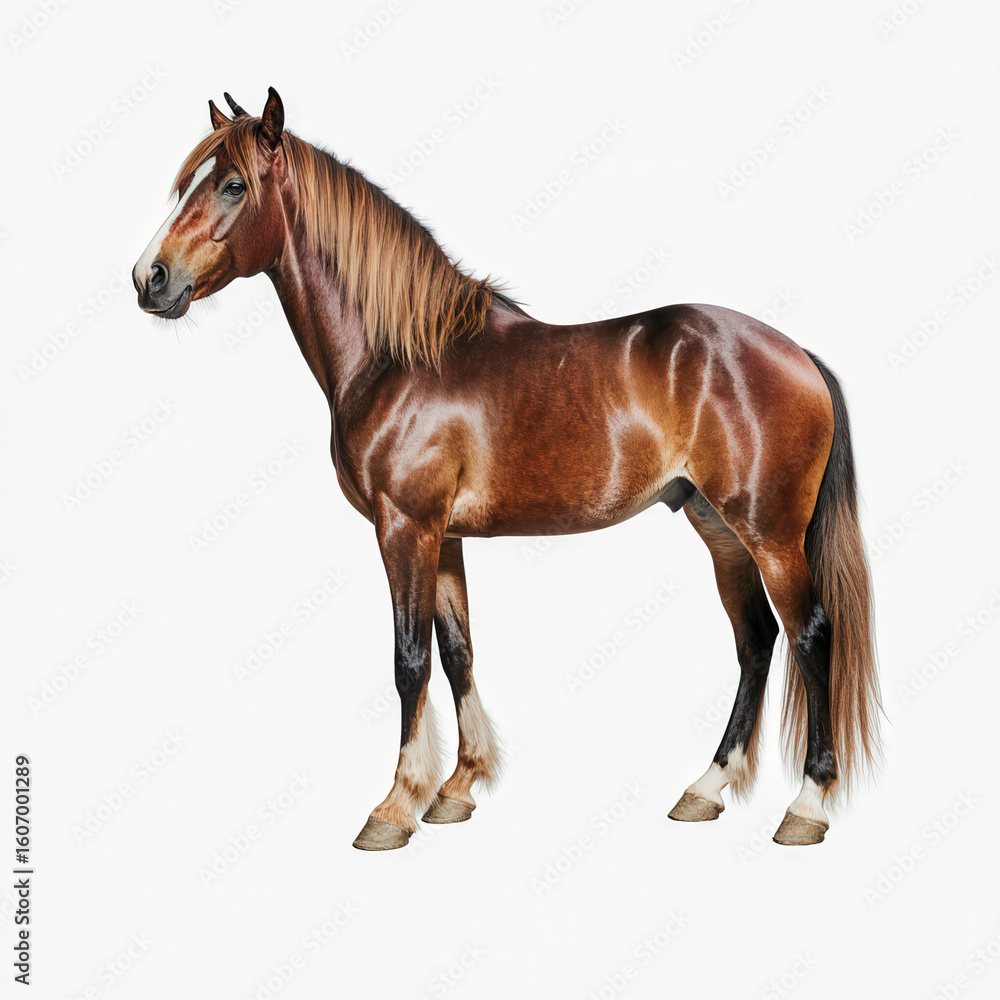 Obraz premium Majestic Chestnut Horse: A stately chestnut horse poses proudly, its gleaming coat catching the light, highlighting its muscular build and elegant form.