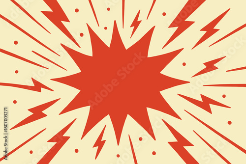 Retro starburst explosion with lightning bolts and copy space