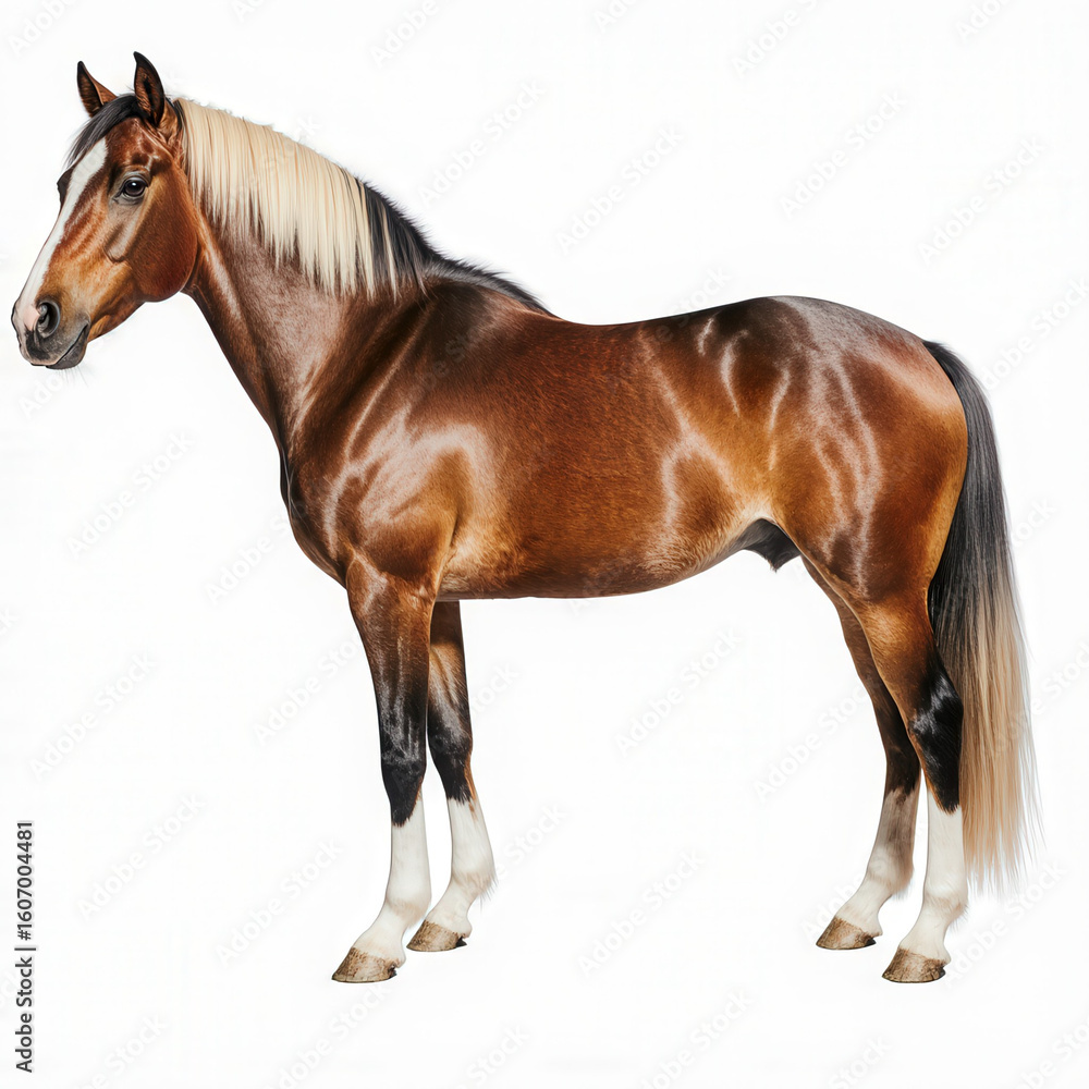 Obraz premium Majestic Horse in Profile: A stunning equine specimen, boasting a glossy coat, flowing mane, and regal stance, stands poised, embodying grace and strength.