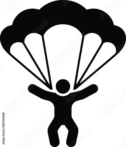 Skydiver Icon: Bold Black Silhouette, Action, Adventure, Freedom