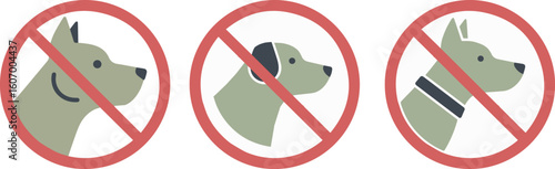 No Pets Allowed Sign, Dogs Prohibited Icon, Pet Restriction Symbol Vector Set