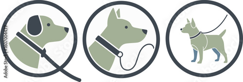 Pets Welcome with Leash Sign, Leashed Dogs Only Icon, Pet Friendly Area Rules Vector