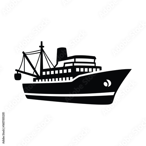 Silhouette of a fishing trawler at sea