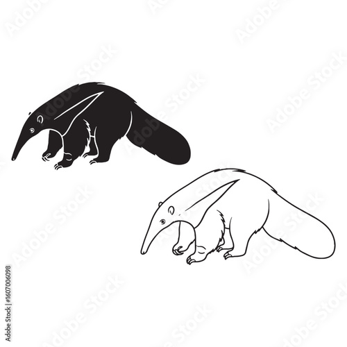 An Anteater Pair - Ground Forager - Small Eyes - Anteater silhouette - Anteater lineart - Anteater vector - vector set of Anteater

