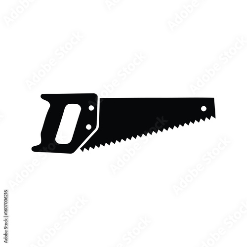 Silhouette of a classic hand saw with a wooden handle