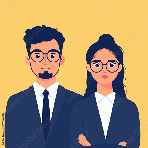 Businesswoman with businessman upper body character. flat design style minimal vector illustration.
