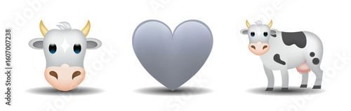 Gray color heart, cow vector emoji illustration