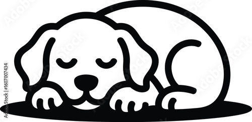 Cute puppy sleeping line icon - Dog outline vector.