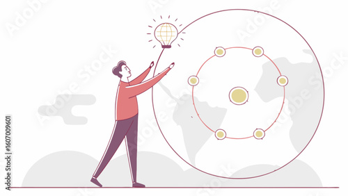 Man reaching for lightbulb innovation idea concept global network connection technology solution design