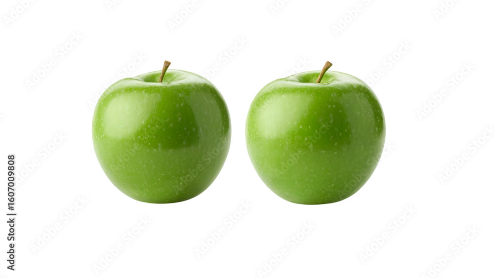 Two green granny smith apples isolated against a plain black background view Two green granny smith apples isolated against a plain black background view