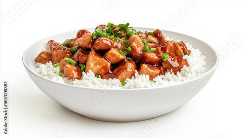 Traditional Japanese Dish: Chicken Teriyaki With Rice - A Close-Up Side View Of A Delectable Culinary Delight.