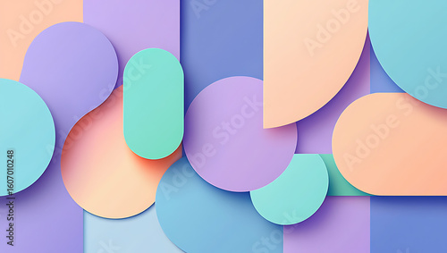 Wallpaper Mural Pastel Geometric Abstract with Overlapping Shapes A Modern Design Featuring Circles Rectangles and Rounded Rectangles in Soft Muted Colors with Subtle Shadows and a Clean Torontodigital.ca