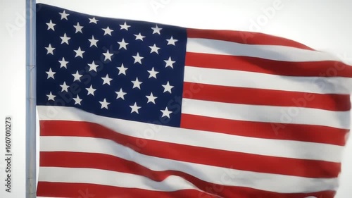 Wallpaper Mural High Quality Loop of USA Flag Fluttering in Wind with White Background, Red White and Blue Banner Representing American Pride, National Identity Torontodigital.ca