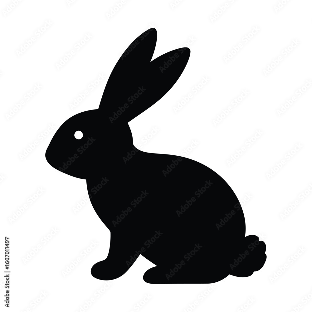 Obraz premium Black silhouette of a sitting rabbit with long ears