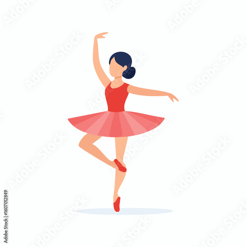 Jolie illustration naïve d'une femme qui fait de la danse classique, fond blanc
