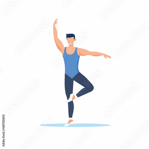 Homme qui fait de la danse classique, fond blanc, jolie illustration naïve 
