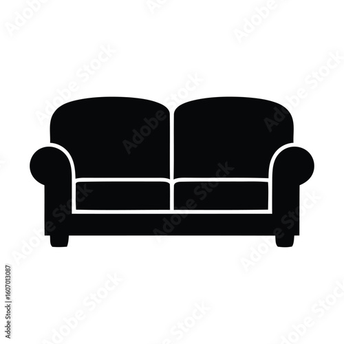 Simple black silhouette of a classic two seater sofa