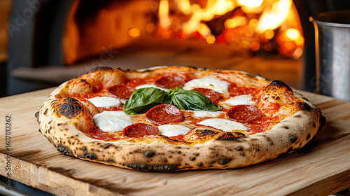 Wallpaper Mural Authentic Neapolitan pepperoni pizza with fresh mozzarella and basil from a wood-fired oven Torontodigital.ca