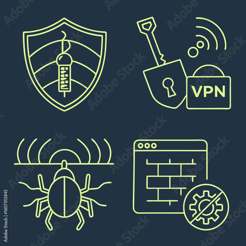 Cybersecurity protection vpn network security firewall data security threat detection online safety concept