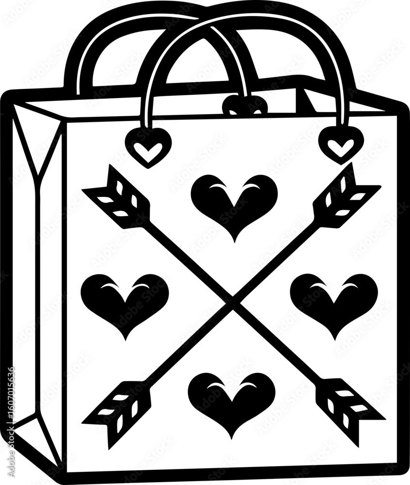 SVG vector illustration of a cute fashion-style gift bag.Decorative Gift Bag with Hearts and Arrows Design