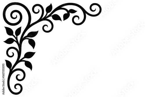 Elegant black swirls and leaves corner ornament design element