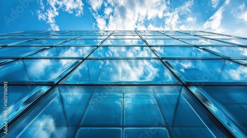 Glass Facade Reflects Sky and Clouds in Modern Architecture.