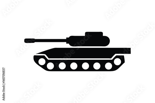 Simple black silhouette of a military tank.