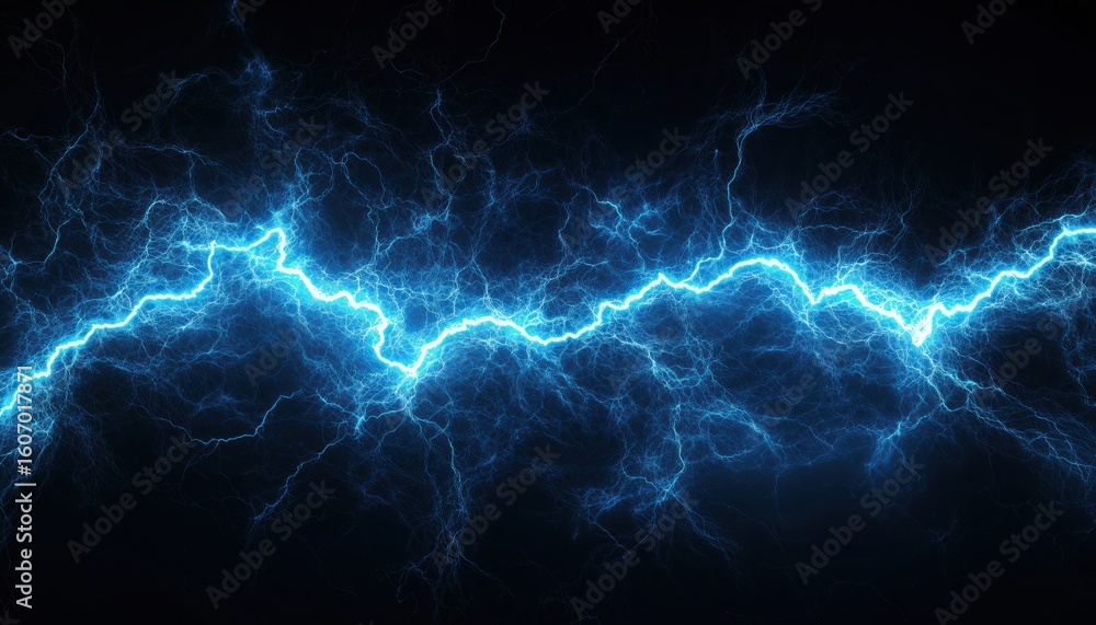 Naklejka premium Ethereal Blue Lightning Against A Dark Sky: A Dynamic Display Of Power And Energy Unleashed In A Thunderous Storm.
