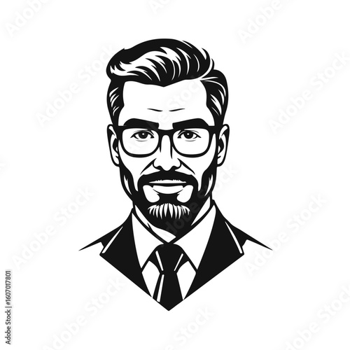 Man icon, businessman avatar vector, office worker icon, hipster face design, graphic male portrait, businessman avatar, bearded man, office worker, hipster face, male portrait