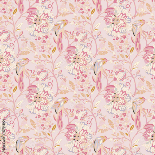 Wallpaper Mural Pink Ornate Floral Branches Pattern Torontodigital.ca