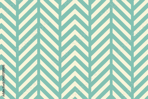 Seamless chevron pattern with mint green and cream stripes